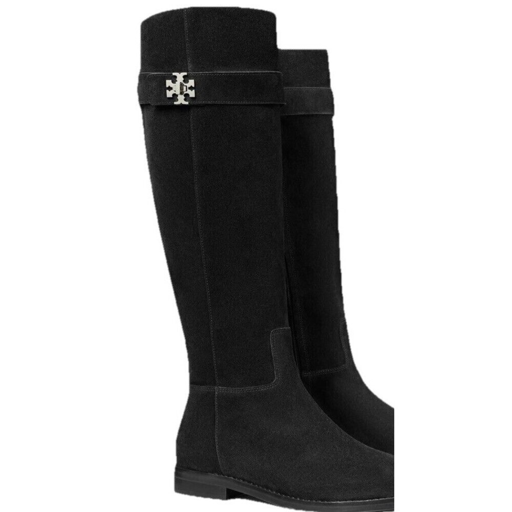 Tory Burch Turnlock Riding Boots Black Suede Equestrian Knee High Women 5.5 $600 - Picture 2 of 11